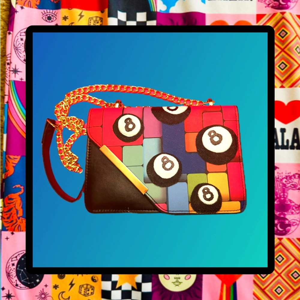 Colorful Statement Bag! Tetris Background With 8- Balls! Hand Painted Crossbody